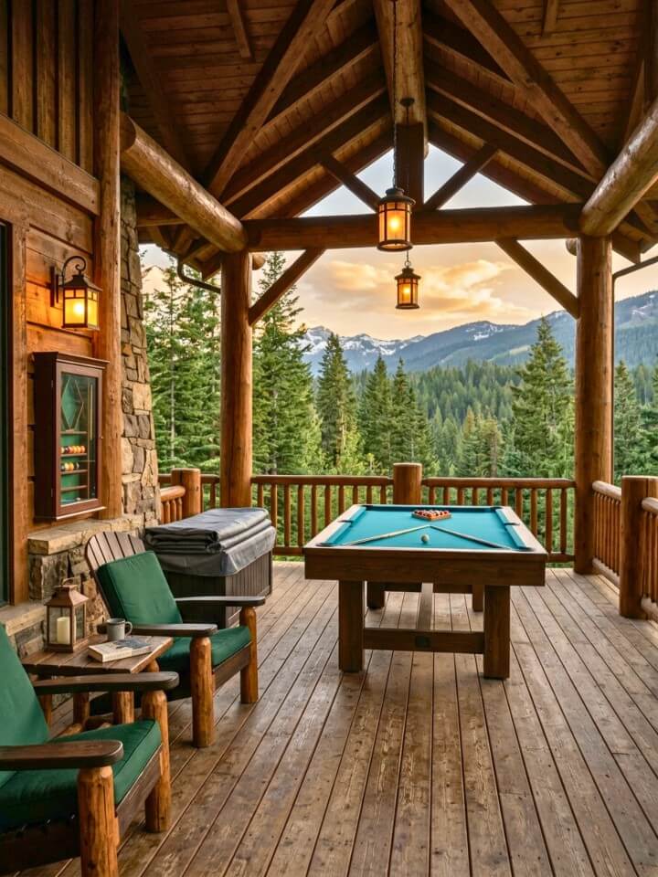 mountain cabin pool table deck