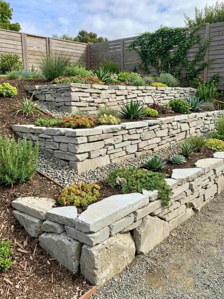 recycled concrete garden walls