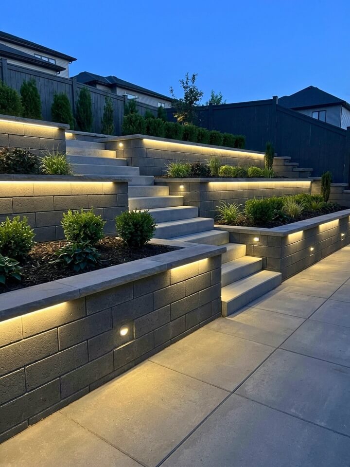 retaining walls with lights