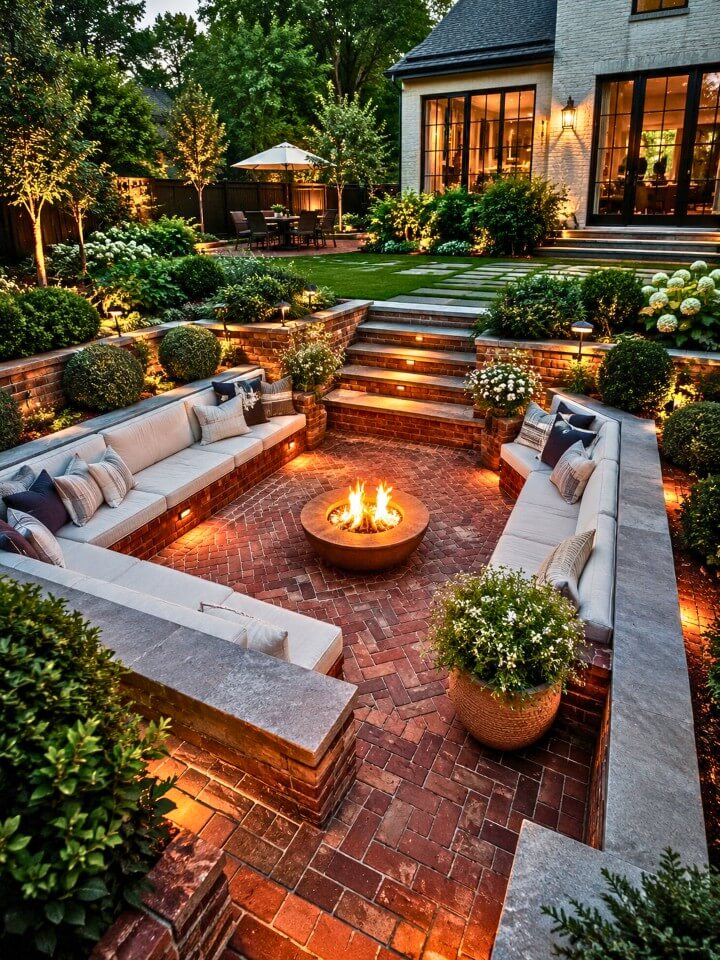 sunken old brick patio idea