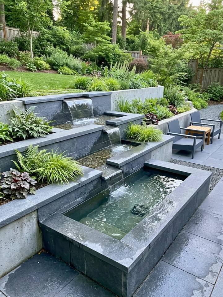 tiered water feature walls