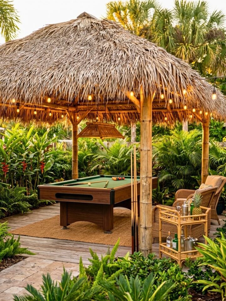 tropical tiki pool table lounge