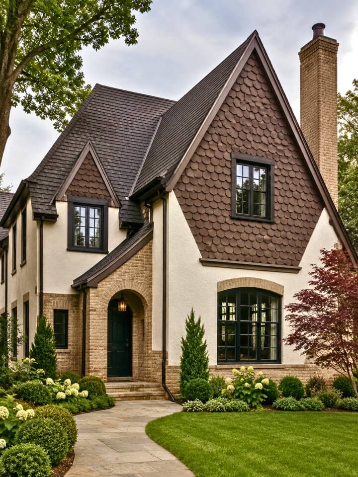 tudor dark scallop siding exterior