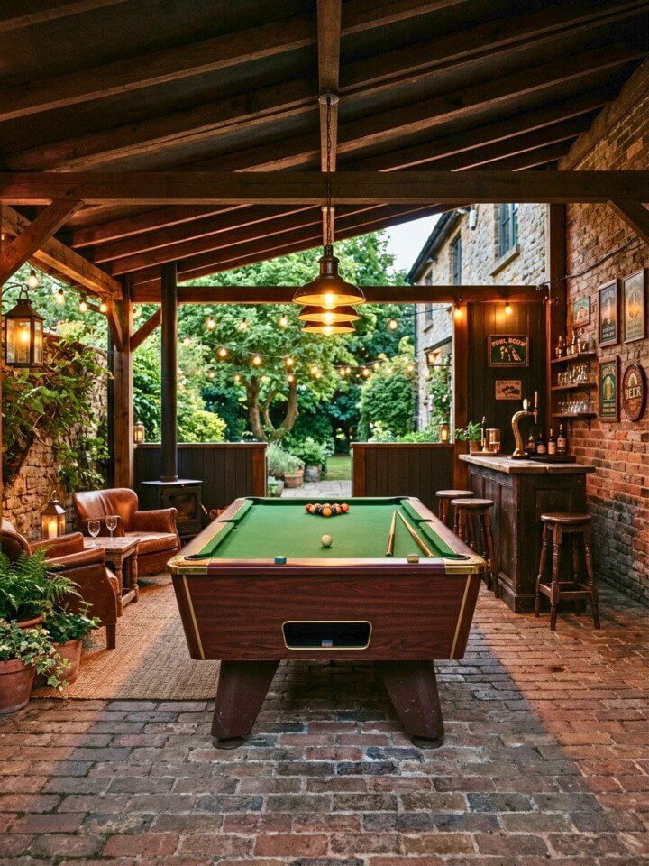 vintage pub style game patio