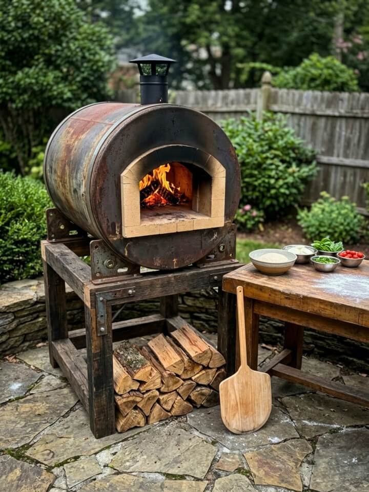 vintage repurposed backyard pizza oven