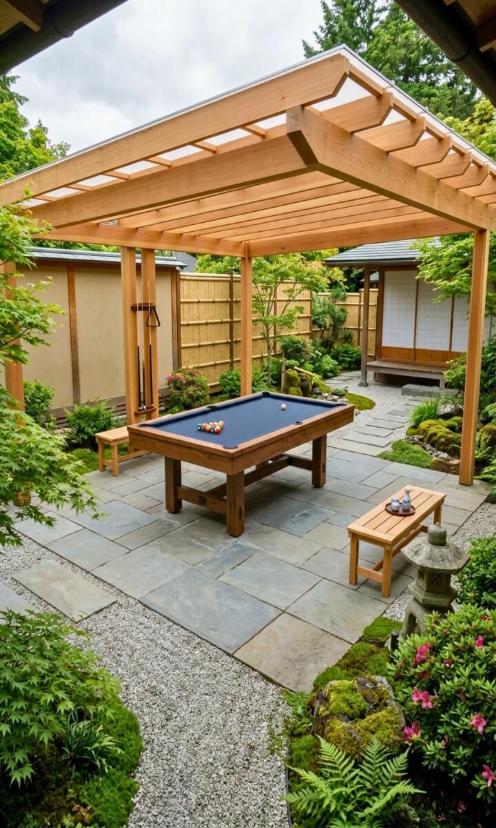 zen courtyard outdoor pool table design